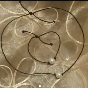 Brown Leather Pearl Choker set